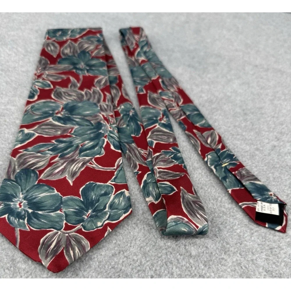 Red Tropical Floral Necktie Hawaiian Hibiscus Print Men's Vacation Tie